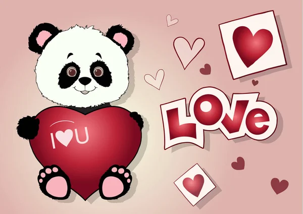 Kalp Taşıyan Bir Pandayla Sevgililer Günü Pankartın Kutlu Olsun Tatil — Stok Vektör