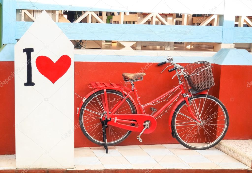 Red vintage bicycle with 