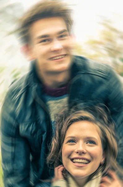 Young hipster couple of lovers at the beginning of a love story - Concept carefree life with the typical starting moments with ecstatic sensation of a neverending relationship — Stock Photo, Image