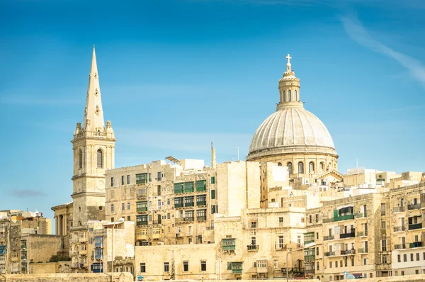 Detail pohlednice starého města La Valletta - hlavní město světa slavný Středozemní ostrov Malta - středověké architektury a urbanistické — Stock fotografie