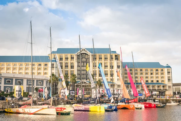 CAPE TOWN, SOUTH AFRICA - NOVEMBER 15, 2014: regatta sailing boats at the waterfront of Cape Town during the Volvo Ocean Race 2014 - 2015. The yacht race is held every three years around the world. — Stock Photo, Image