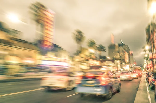 Los Angeles - Hollywood Boulevard before sunset - Walk of Fame on a defocused vintage filtered look — Stock Photo, Image