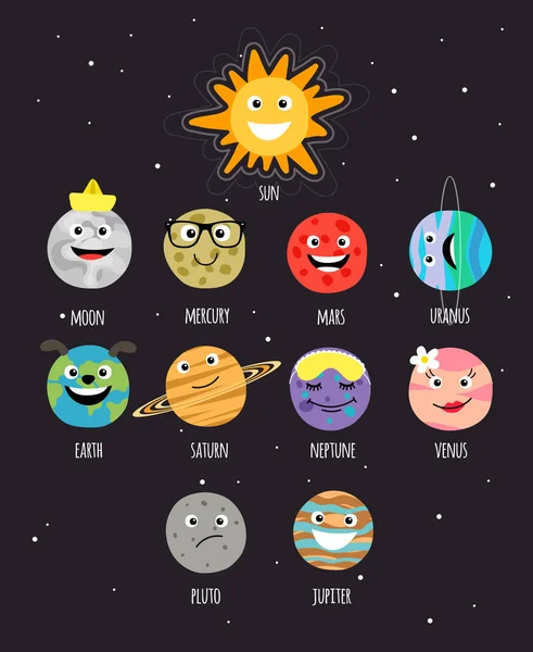 Conjunto de dibujos animados divertidos planetas para la educación de los niños Gráficos vectoriales