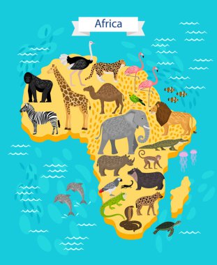 Afrika 'nın Hayvanlar ve Kuşları haritada