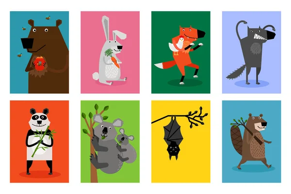 Collection Cards Different Forest Animals — Stockový vektor