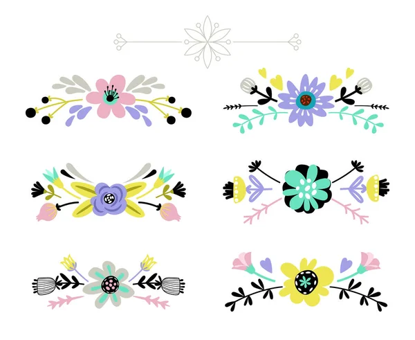 Mooie set van schattige vector gekleurde bloemen dividers — Stockvector