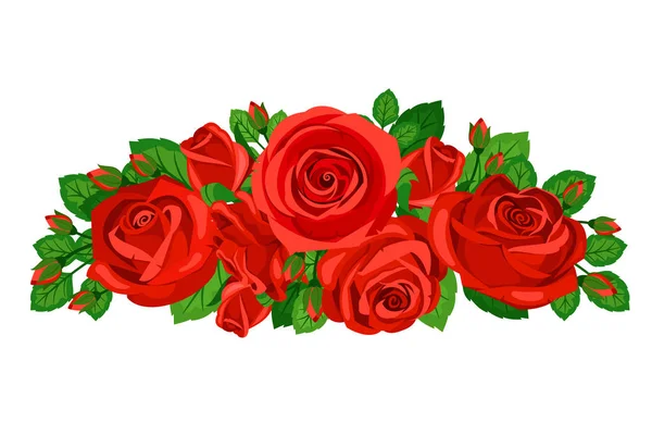 Bello bouquet di rose rosse con gemme vettore isolato — Vettoriale Stock