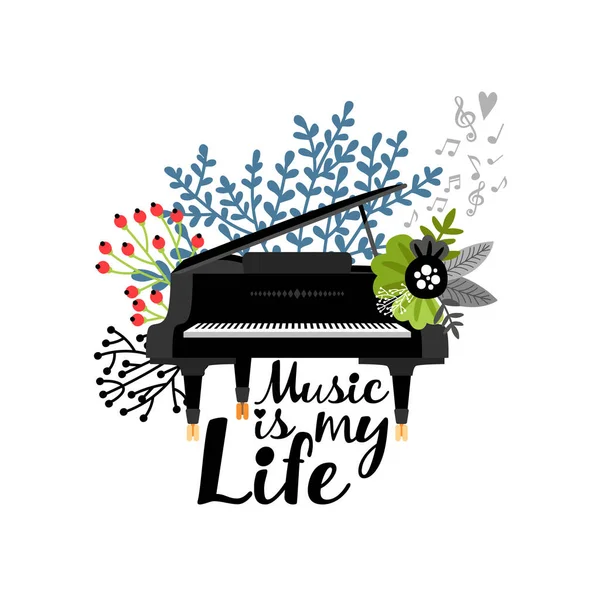Poster with black piano and cute flowers Royalty Free Stock Illustrations