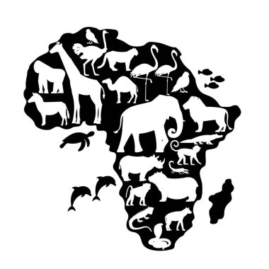 Haritadaki Vahşi Afrika Hayvanları ve Kuşlarının Silueti