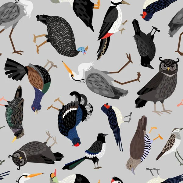 Modèle vectoriel sans couture avec des oiseaux gris mignons — Image vectorielle