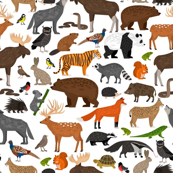 Бесшовный узор с милыми лесными дикими животными — стоковый вектор