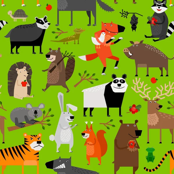 Mignon motif sans couture avec des animaux sauvages de la forêt — Image vectorielle