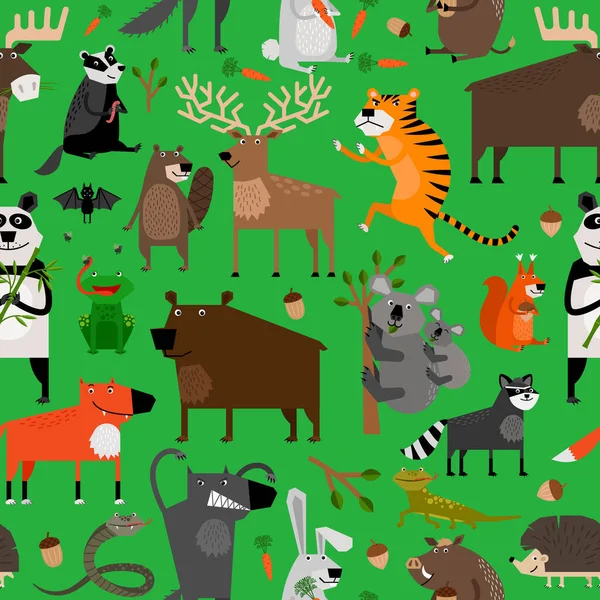 Modèle sans couture avec de mignons animaux sauvages de la forêt — Image vectorielle