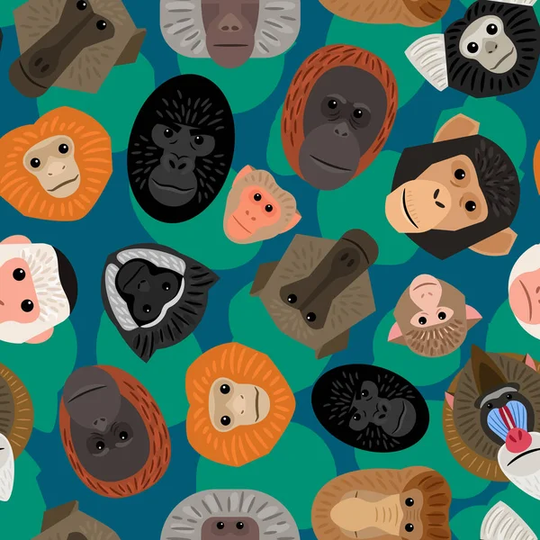 Modèle vectoriel sans couture de tête de singe différent mignon — Image vectorielle