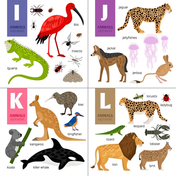 Abc different vector animals. Cute zoo alphabet. — Stock Vector