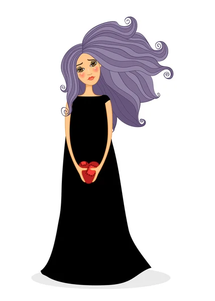 Smutna dziewczyna z fioletowymi włosami gospodarstwa zranionego serca — Wektor stockowy