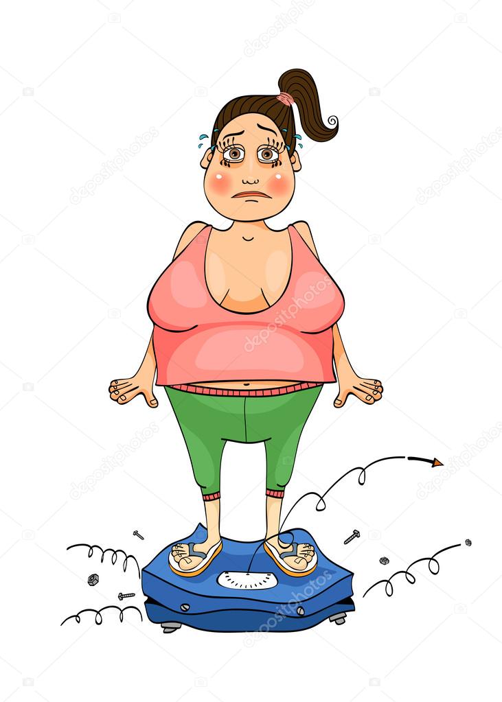 Woman is standing on the scales.