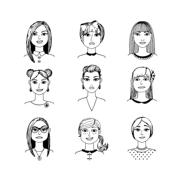 Kalabalık doodle çizilmiş Karikatür yüzler