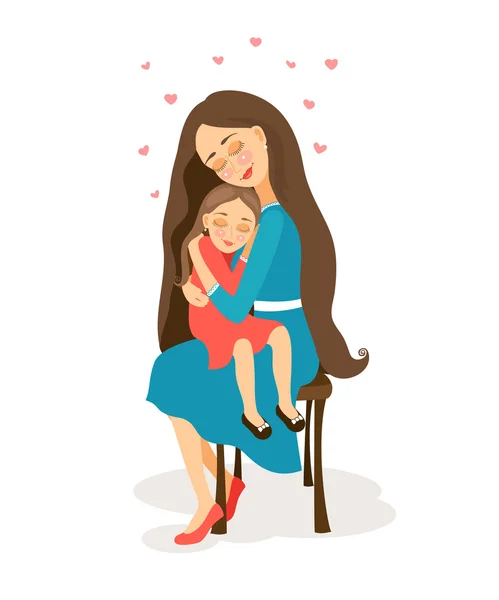 La madre abraza a hijita. — Vector de stock