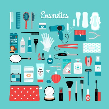 Kozmetik ve diğer gerekli bir kadın için büyük seti