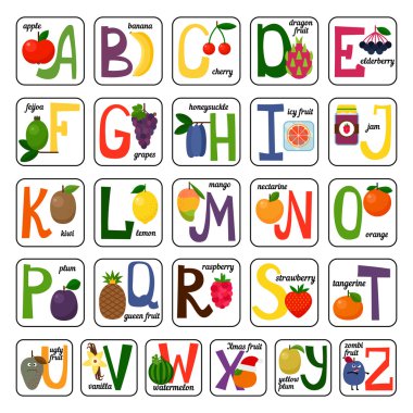 Alfabe şirin renkli meyve ve çilek ile