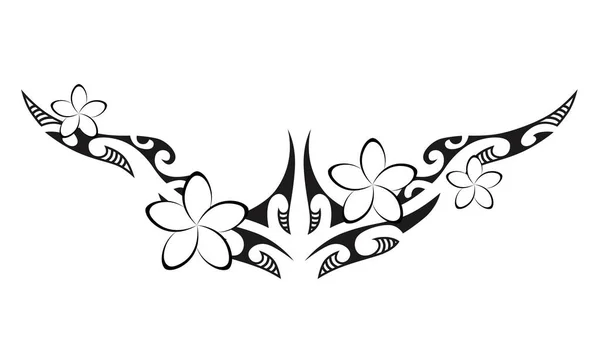 Maori Stílusú Tetoválás Etnikai Dekoratív Keleti Dísz Frangipani Plumeria Virágokkal — Stock Vector