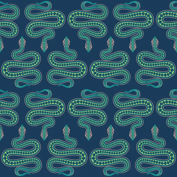 Patrón Exótico Sin Costuras Azul Con Estilo Geométrico Serpientes Fondo — Vector de stock