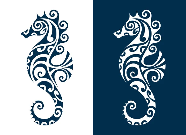 Tatuaggio Stile Maori Con Illustrazione Vettoriale Del Cavallo Marino Cavalluccio — Vettoriale Stock