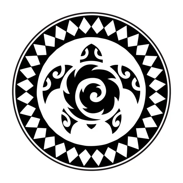 Zeeschildpad Maori Stijl Tatoeëren Schets Rond Cirkel Ornament Schildpadlogo Symbool — Stockvector