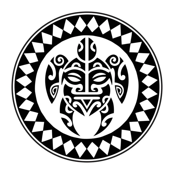 Zeeschildpad Gezicht Maori Stijl Tatoeëren Schets Ronde Cirkel Ornament — Stockvector