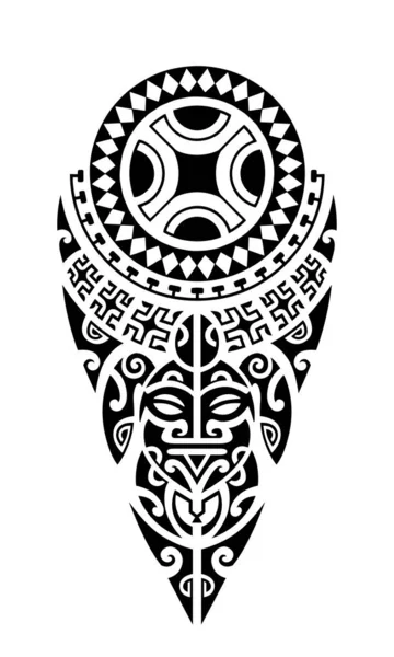 Tattoo Sketch Maori Style Leg Shoulder Turtle Sun Symbols Face — Stock Vector