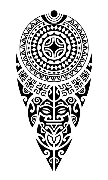 Tattoo Sketch Maori Style Leg Shoulder Turtle Sun Symbols Face — Stock Vector