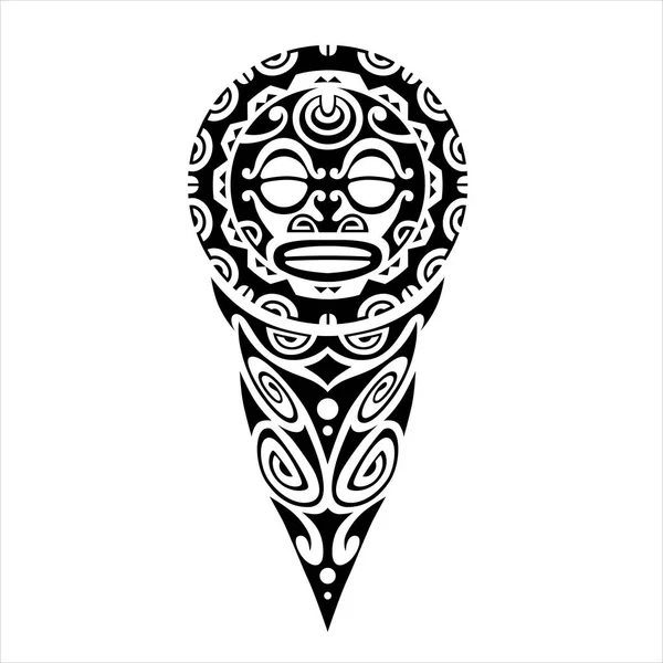 Dibujo Tatuaje Estilo Maorí Para Pierna Hombro Con Cara Máscara — Vector de stock
