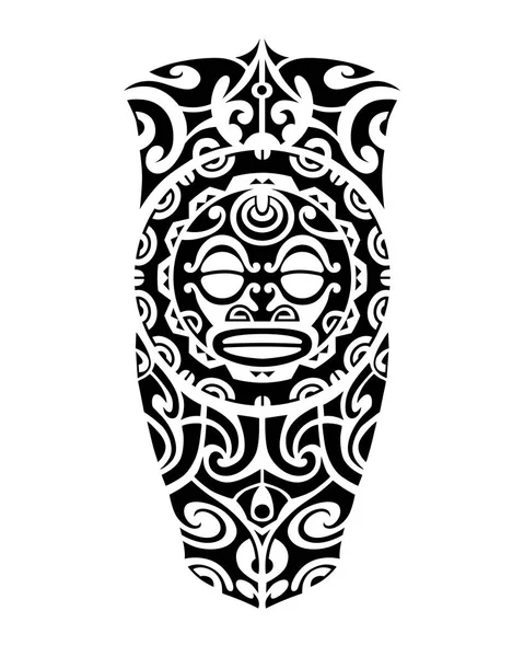 Tattoo Schets Maori Stijl Voor Been Schouder Met Gezicht Masker — Stockvector