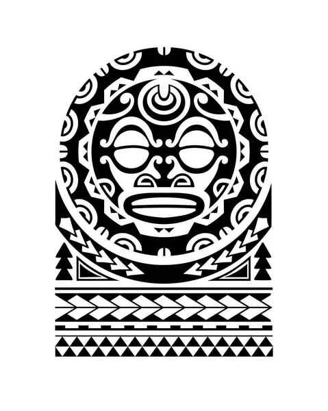 Tatoeëren Schets Maori Stijl Voor Schouder Met Zon Symbool Gezicht — Stockvector