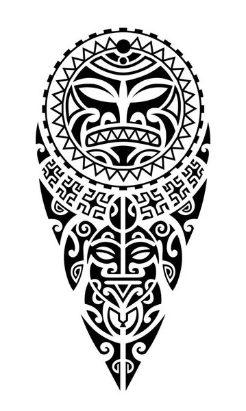 Татуировка Маори Стиль Ноги Плеча Черепахой Солнце Символы Лица Свастика — стоковый вектор