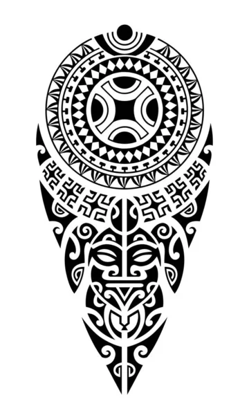 Татуировка Маори Стиль Ноги Плеча Черепахой Солнце Символы Лица Свастика — стоковый вектор