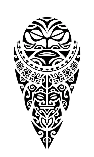 毛利型纹身 有龟腿或肩上用 有太阳符号的脸和胸罩 — 图库矢量图片
