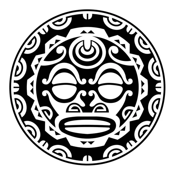 Ornamento Tatuagem Redonda Com Estilo Maori Rosto Sol —  Vetores de Stock