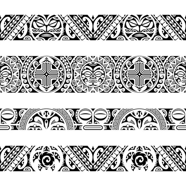 Egy Mahori Polinéz Tetoválókarkötő Készlet Határán Törzsi Ujj Zökkenőmentes Minta — Stock Vector