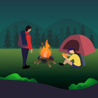 Çadır vektör sanat illüstrasyonunda kamp yapmak