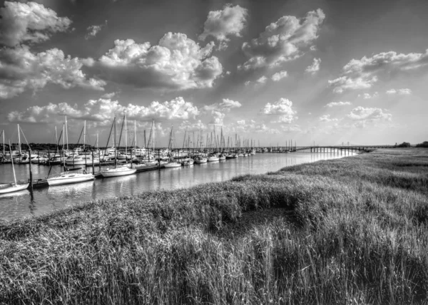 Georgien Meer Küste Grasland und Segelboot Landschaft schwarz und weiß hdr — Stockfoto