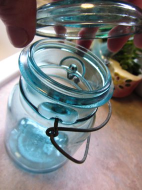 Vintage mavi Canning kavanoz Metal Bale ile
