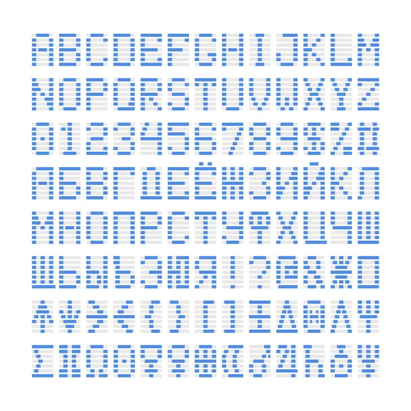Blå digitala teckensnitt bokstäver, siffror och planeter Stockillustration