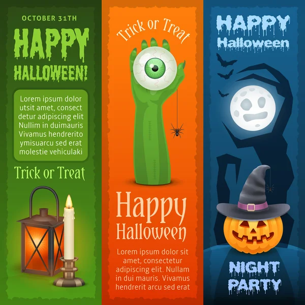 Happy Halloween tre vertikala banderoller — Stock vektor
