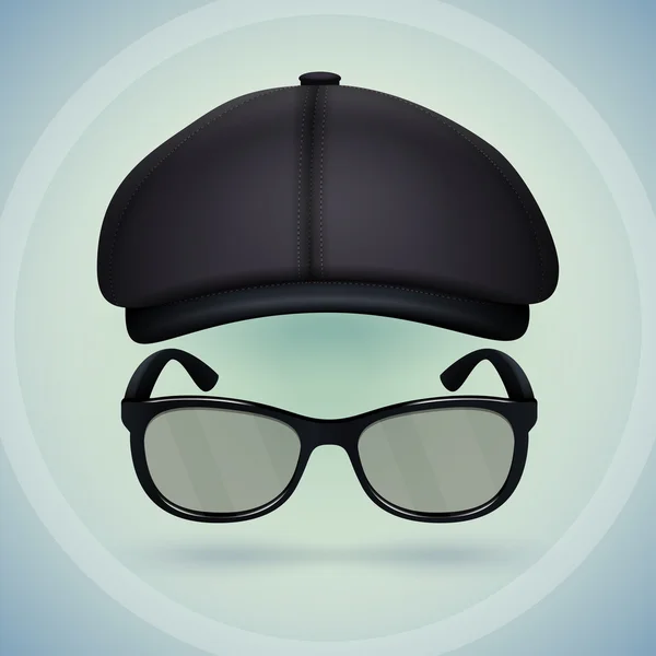 Gorra negra y gafas graduadas . — Vector de stock