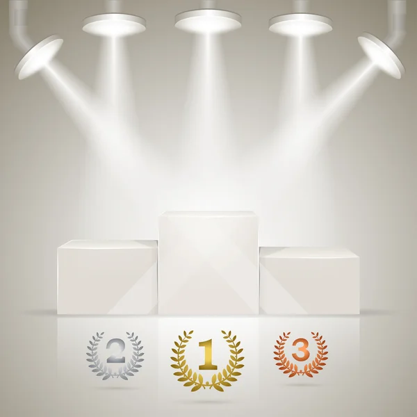 Illuminated sport winners pedestal with awards — Stock Vector