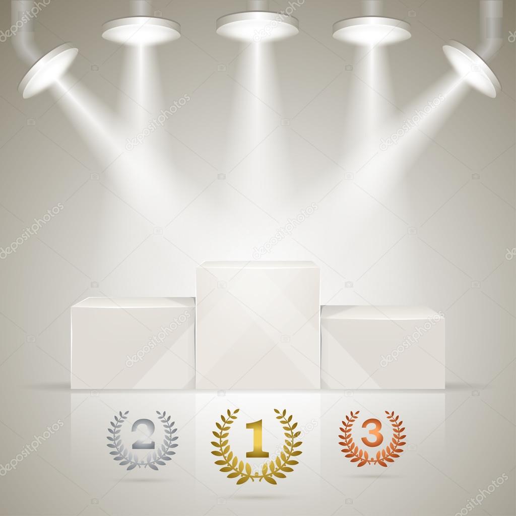 Illuminated sport winners pedestal with awards