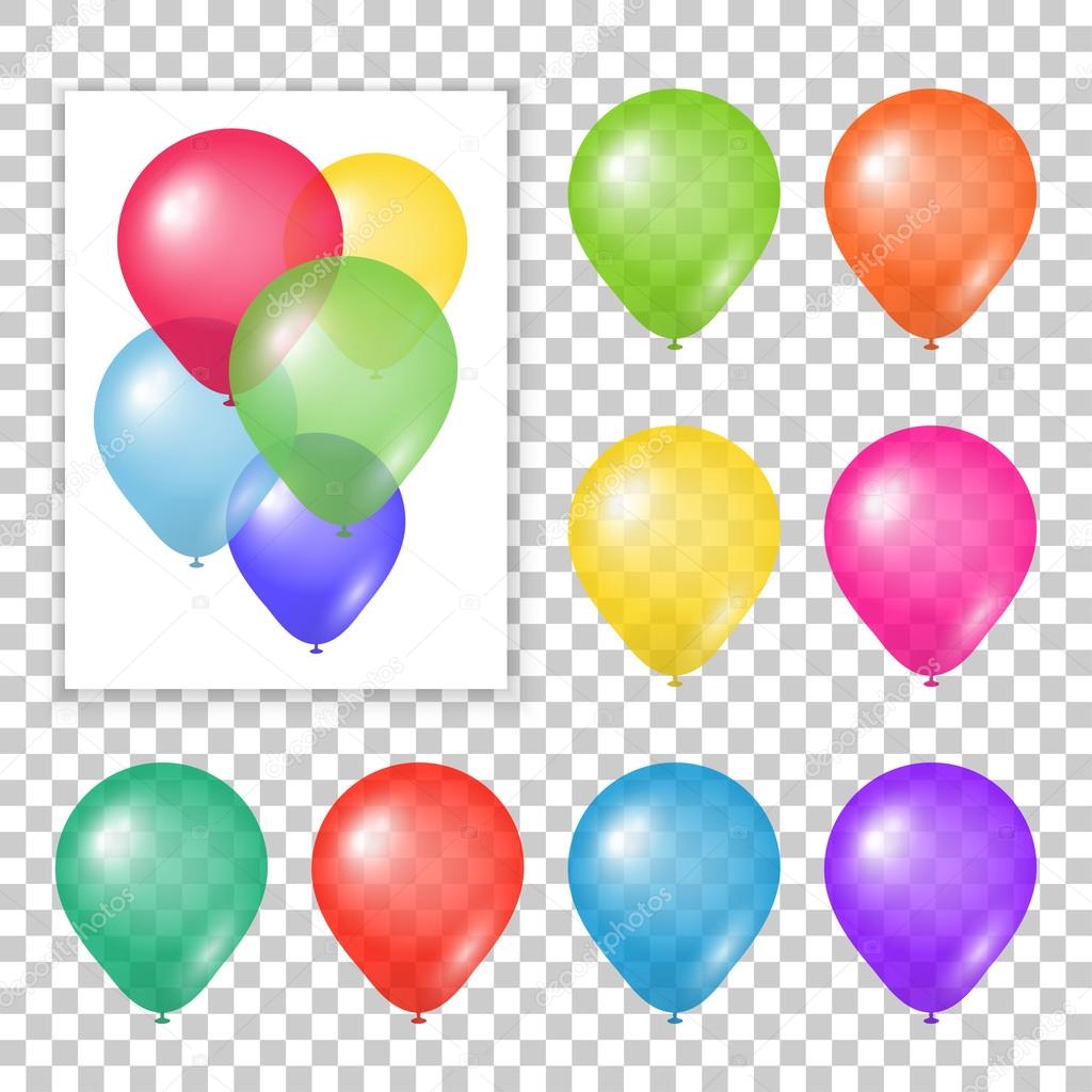 Set of party balloons on transparent background.