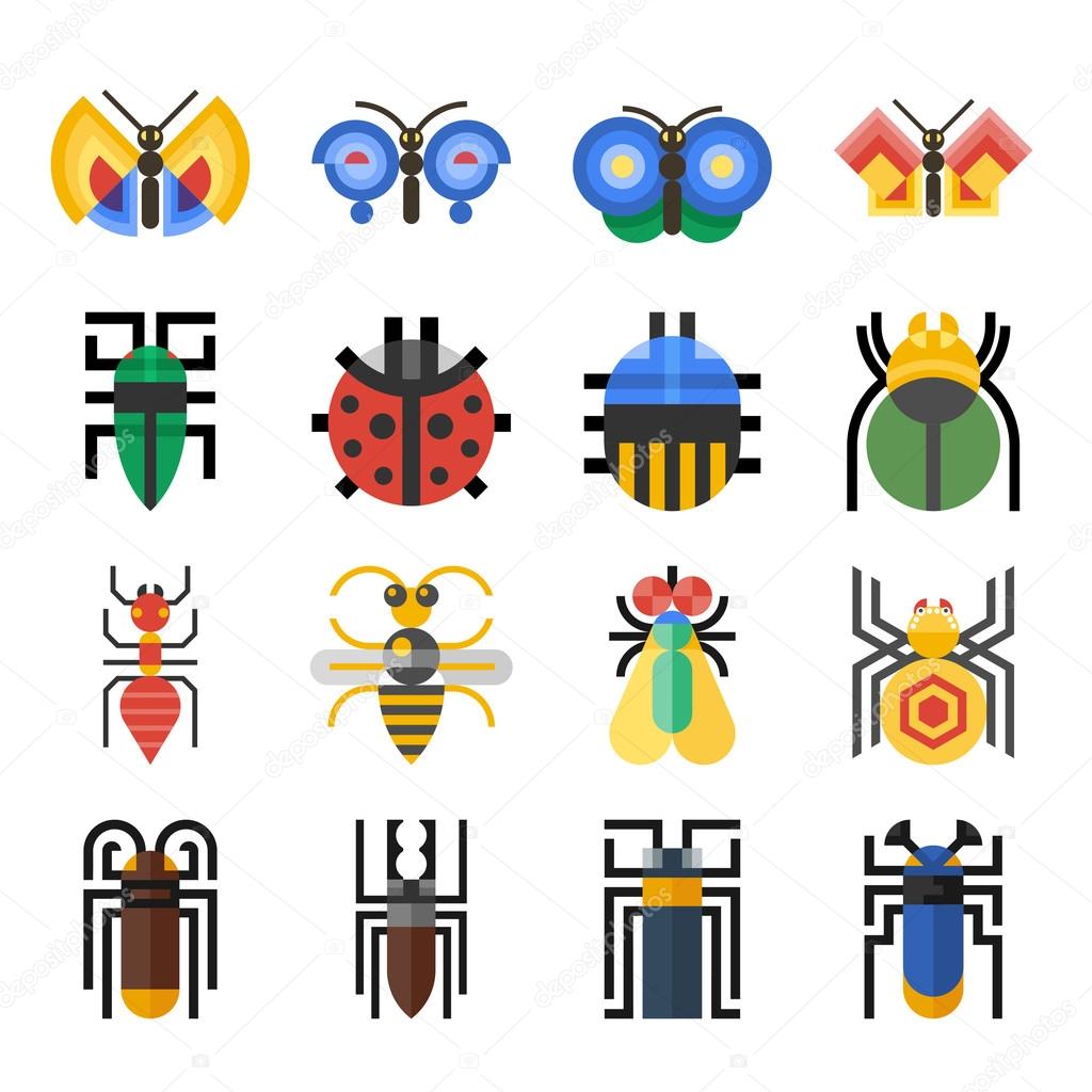 Insects geometric icons set